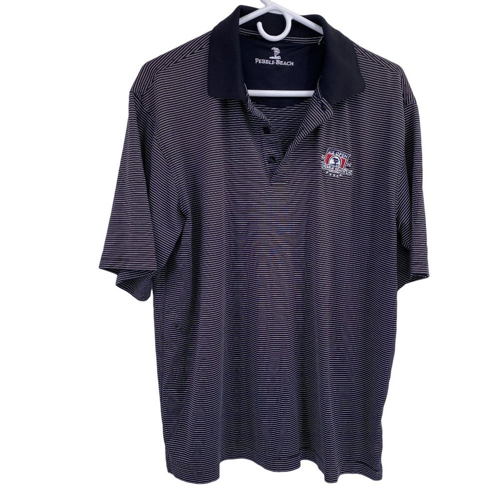 Pebble Beach US Open 2010 polo golf shirt size‎ large black white stripe